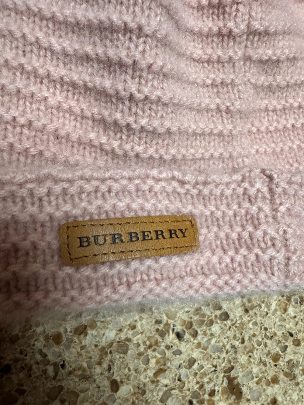 Burberry Cashmere Light Pink Knit Beanie with Logo Patch